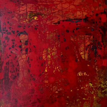 Painting titled "A crimson sunset" by Stanislav Yushkov, Original Artwork, Oil Mounted on Wood Stretcher frame