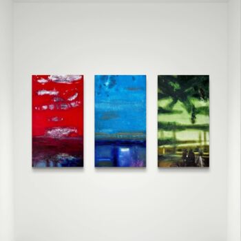 Painting titled "Triptych “Seasons o…" by Stanislav Yushkov, Original Artwork, Oil Mounted on Wood Stretcher frame