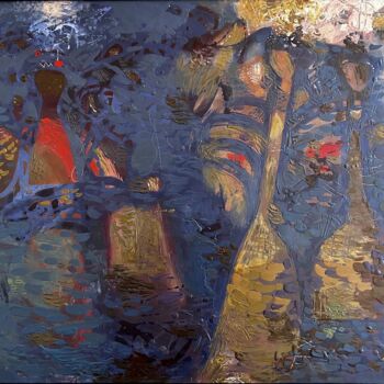 Schilderij getiteld "River passions" door Stanislav Yushkov, Origineel Kunstwerk, Encaustiek Gemonteerd op Houten paneel
