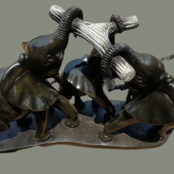 Sculpture titled "Chain of Elephants" by Stanley Sibanda, Original Artwork, Stone