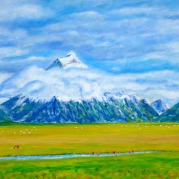 Картина под названием "Mt. Cook Cattle" - Stan Sweeney, Подлинное произведение искусства