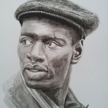 Painting titled "Omar Sy (d'après ph…" by Joel Massau, Original Artwork, Ink
