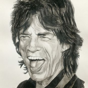 Peinture intitulée "mick jagger" par Joel Massau, Œuvre d'art originale, Encre