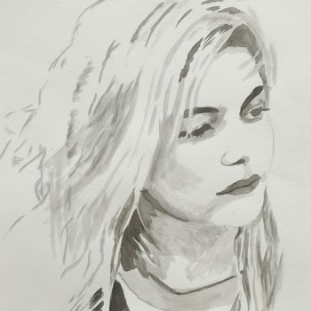 Peinture intitulée "louane-2.jpg" par Joel Massau, Œuvre d'art originale, Encre