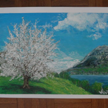 Painting titled "Cerisier au printem…" by Gigi, Original Artwork, Acrylic