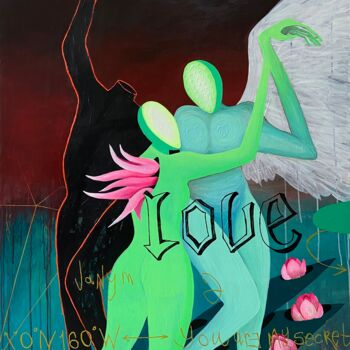 Schilderij getiteld "The secret love" door Stas Agapitov, Origineel Kunstwerk, Acryl