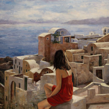 Peinture intitulée "Oia Santorini" par Stathis Koukopoulos, Œuvre d'art originale, Huile