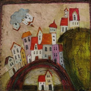 Malerei mit dem Titel "House on the hill" von Dominika Stawarz-Burska, Original-Kunstwerk, Öl