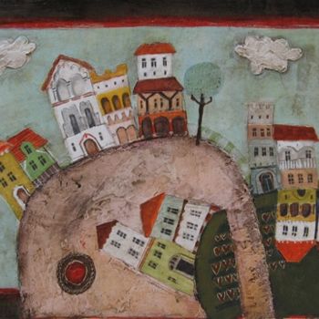 Pintura titulada "Houses in a rock" por Dominika Stawarz-Burska, Obra de arte original, Oleo