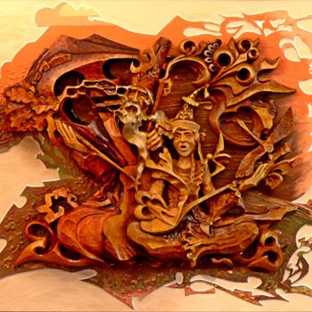 Escultura titulada "Дуэт поколений." por Sergey Kolokoltsov, Obra de arte original, Madera