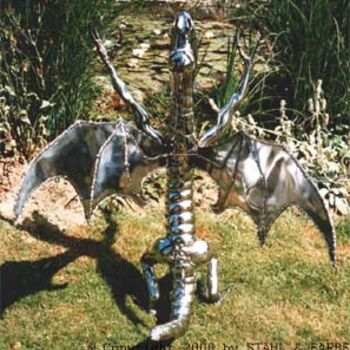 Skulptur mit dem Titel "Stahl-Skulptur-Drac…" von Stahl Farbe, Original-Kunstwerk, Metalle