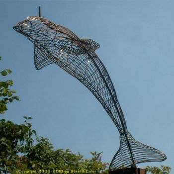 Sculpture titled "Dolphin welded wire…" by Stahl Farbe, Original Artwork, Metals
