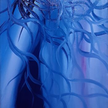 Картина под названием "colibris bleu" - Steeve Tabar, Подлинное произведение искусства, Масло