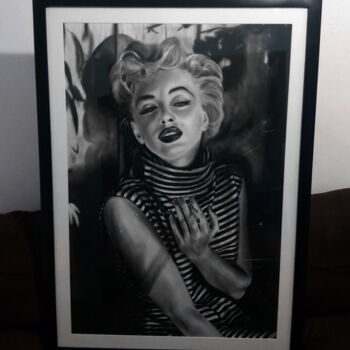 Drawing titled "Marilyn Monroe Real…" by Steeven Shaw, Original Artwork, Charcoal Mounted on Wood Stretcher frame