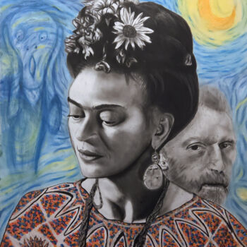Рисунок под названием "Frida Kahlo & Van G…" - Steeven Shaw, Подлинное произведение искусства, Мел
