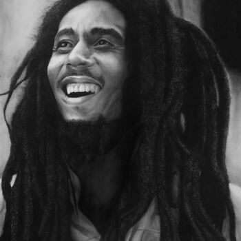 Dessin intitulée "Bob Marley Drawing" par Steeven Shaw, Œuvre d'art originale, Fusain Monté sur Châssis en bois