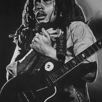Dibujo titulada "Bob Marley Charcoal…" por Steeven Shaw, Obra de arte original, Carbón