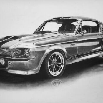 Dessin intitulée "Ford Mustang 1967 A…" par Steeven Shaw, Œuvre d'art originale, Fusain