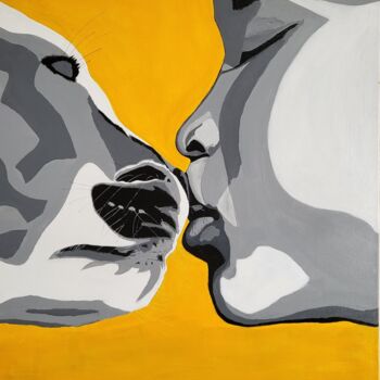 Peinture intitulée "Le baiser" par Stefan, Œuvre d'art originale, Acrylique Monté sur Châssis en bois