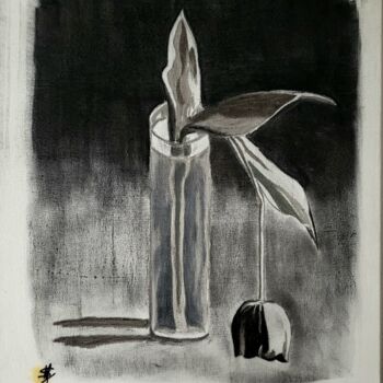 Pintura titulada "La fleur coupée" por Stefan, Obra de arte original, Pastel Montado en Bastidor de camilla de madera