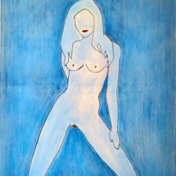 Peinture intitulée "La Femme bleue" par Stefan, Œuvre d'art originale, Pastel Monté sur Châssis en bois