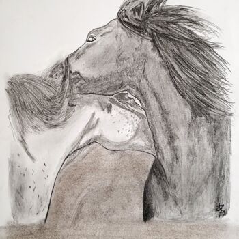 Drawing titled "Amour équin" by Stefan, Original Artwork, Pencil