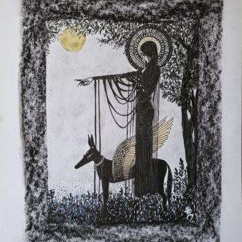 Dessin intitulée "Ibis et Anubis" par Stefan, Œuvre d'art originale, Encre