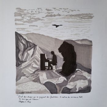 Desenho intitulada "Au-delà des frontiè…" por Stefan, Obras de arte originais, Tinta
