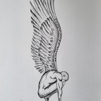 Drawing titled "L'ange" by Stefan, Original Artwork, Ink
