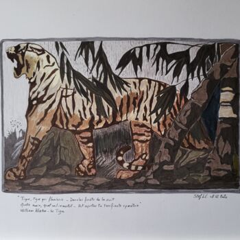 Dibujo titulada "La chasse du tigre" por Stefan, Obra de arte original, Tinta