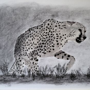 Dibujo titulada "Le réveil du guépard" por Stefan, Obra de arte original, Tinta
