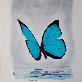 Drawing titled "Morpho bleu" by Stefan, Original Artwork, Ink