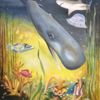 Pittura intitolato "Jonas et la baleine…" da Stefan Dhein, Opera d'arte originale, Olio