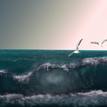 Digital Arts titled "Seagulls" by Stefan Dyk, Original Artwork, Digital Painting