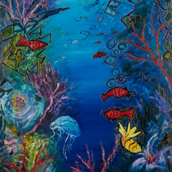 Painting titled "Deep blue" by Stefania Pinci, Original Artwork, Oil