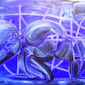 Painting titled "Twisting in blue" by Stefania Colizzi, Original Artwork, Oil