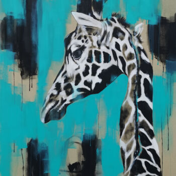 Painting titled "GIRAFFE IN TURQUOISE" by Stefanie Rogge, Original Artwork, Acrylic