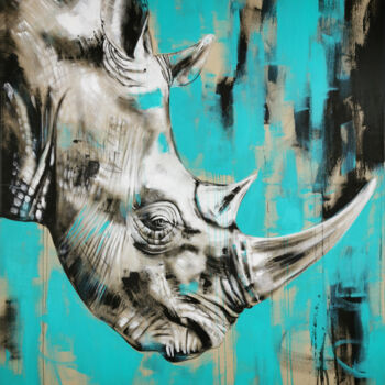 Painting titled "RHINO #5 - SERIES '…" by Stefanie Rogge, Original Artwork, Acrylic Mounted on Wood Stretcher frame