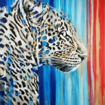 Painting titled "LEOPARD #4 - RED LI…" by Stefanie Rogge, Original Artwork, Acrylic Mounted on Wood Stretcher frame