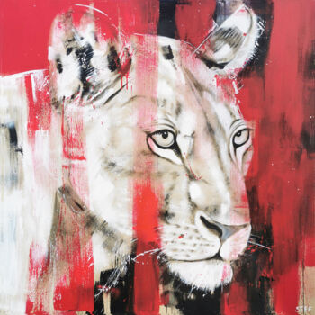 Painting titled "BIG CAT - LIONESS #…" by Stefanie Rogge, Original Artwork, Acrylic Mounted on Wood Stretcher frame