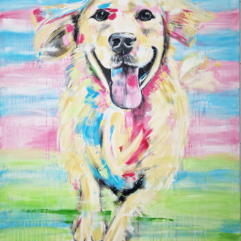 Painting titled "DOG MOMENT #3" by Stefanie Rogge, Original Artwork, Acrylic Mounted on Wood Stretcher frame