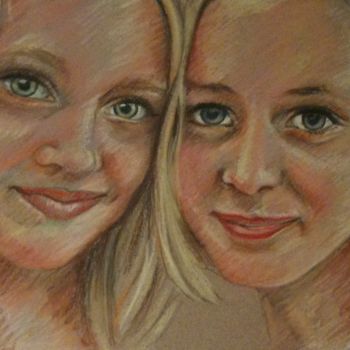 Schilderij getiteld "Saga e Isabell" door Stefano Di Marco, Origineel Kunstwerk, Pastel