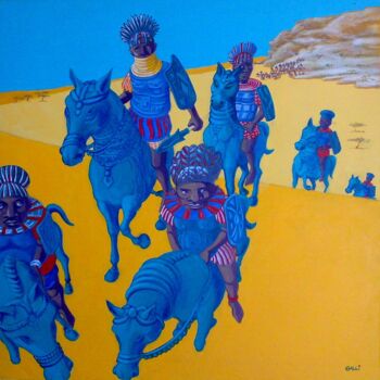 Pintura intitulada "Cavalieri del Benin" por Stefano Galli, Obras de arte originais, Acrílico