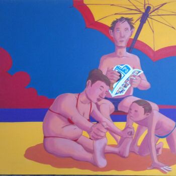 Картина под названием "Famiglia sotto l'om…" - Stefano Galli, Подлинное произведение искусства, Акрил