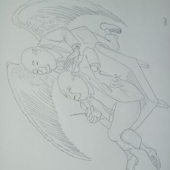 Dessin intitulée "l'angelo custode" par Stefano Galli, Œuvre d'art originale, Encre