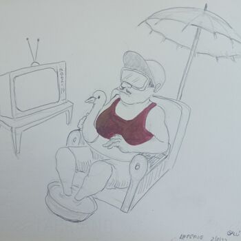 Drawing titled "Ferie" by Stefano Galli, Original Artwork, Ballpoint pen