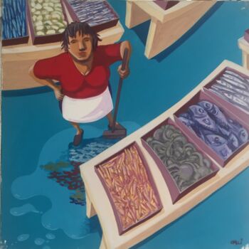 Pintura titulada "il banco del pesce" por Stefano Galli, Obra de arte original, Acrílico