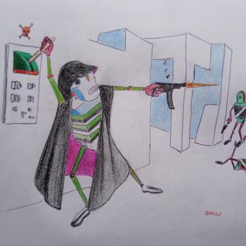 Zeichnungen mit dem Titel "robot assassino" von Stefano Galli, Original-Kunstwerk, Pastell