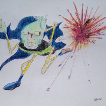 Drawing titled "cranio assassino" by Stefano Galli, Original Artwork, Pastel