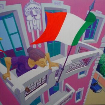 Painting titled "FESTA NAZIONALE" by Stefano Galli, Original Artwork, Acrylic Mounted on Wood Stretcher frame
